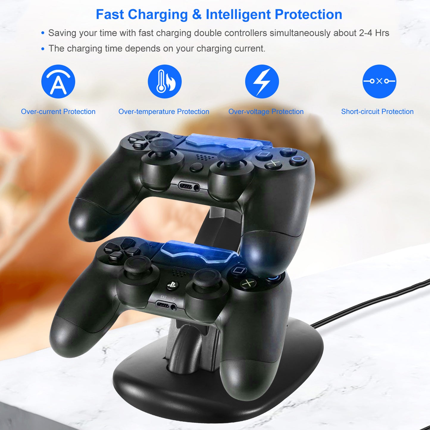 Charging Dock Station Dual Micro USB Charger Stand For PS4 Pro/PS4 Slim Gamepad Controller Handle Charging Station w/ Blue Indicator Game Lovers
