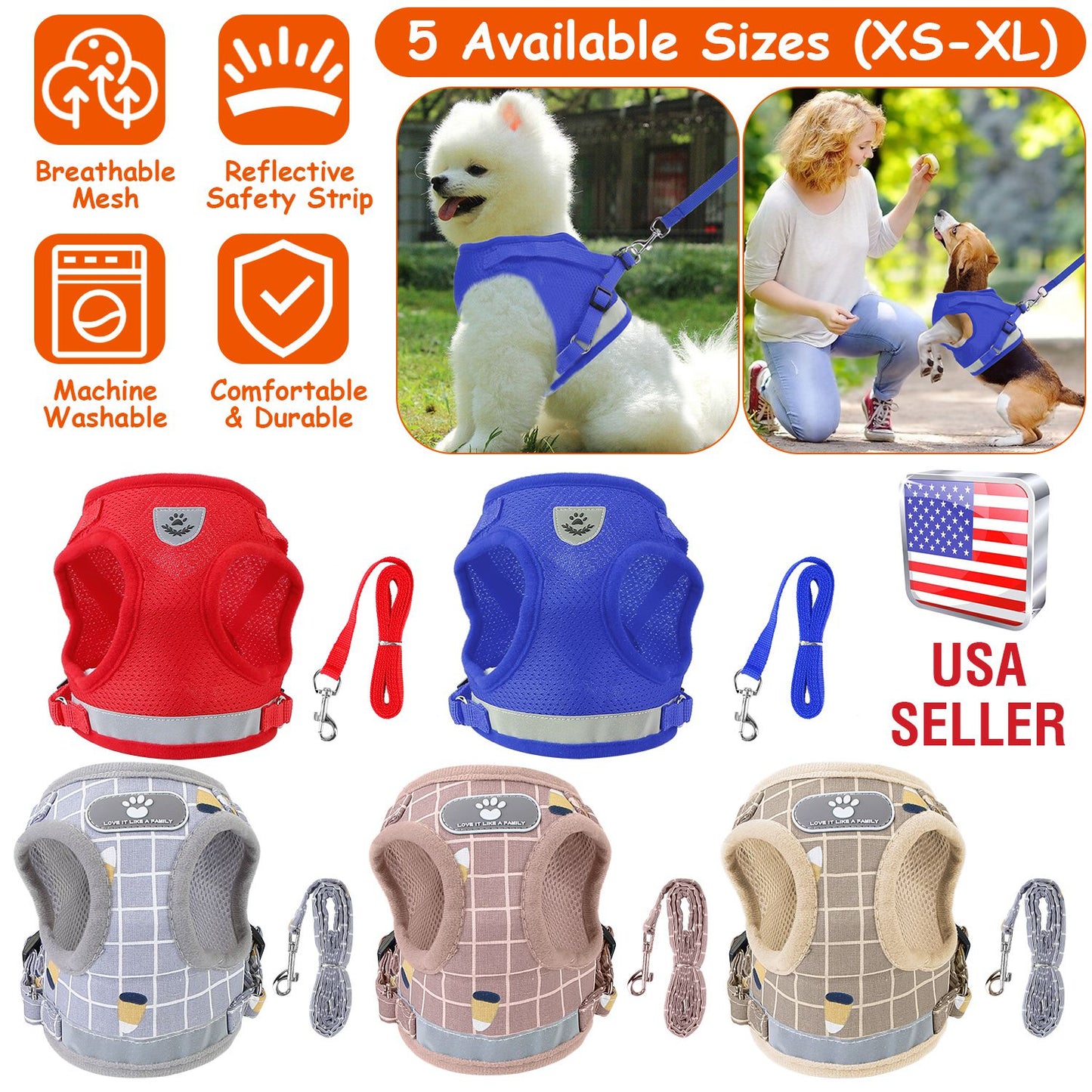 Pet Mesh Harness Dog Leash Set Reflective Chest Strap Adjustable Puppy Vest For Puppies Breeds Dogs Cats Walking Outdoor