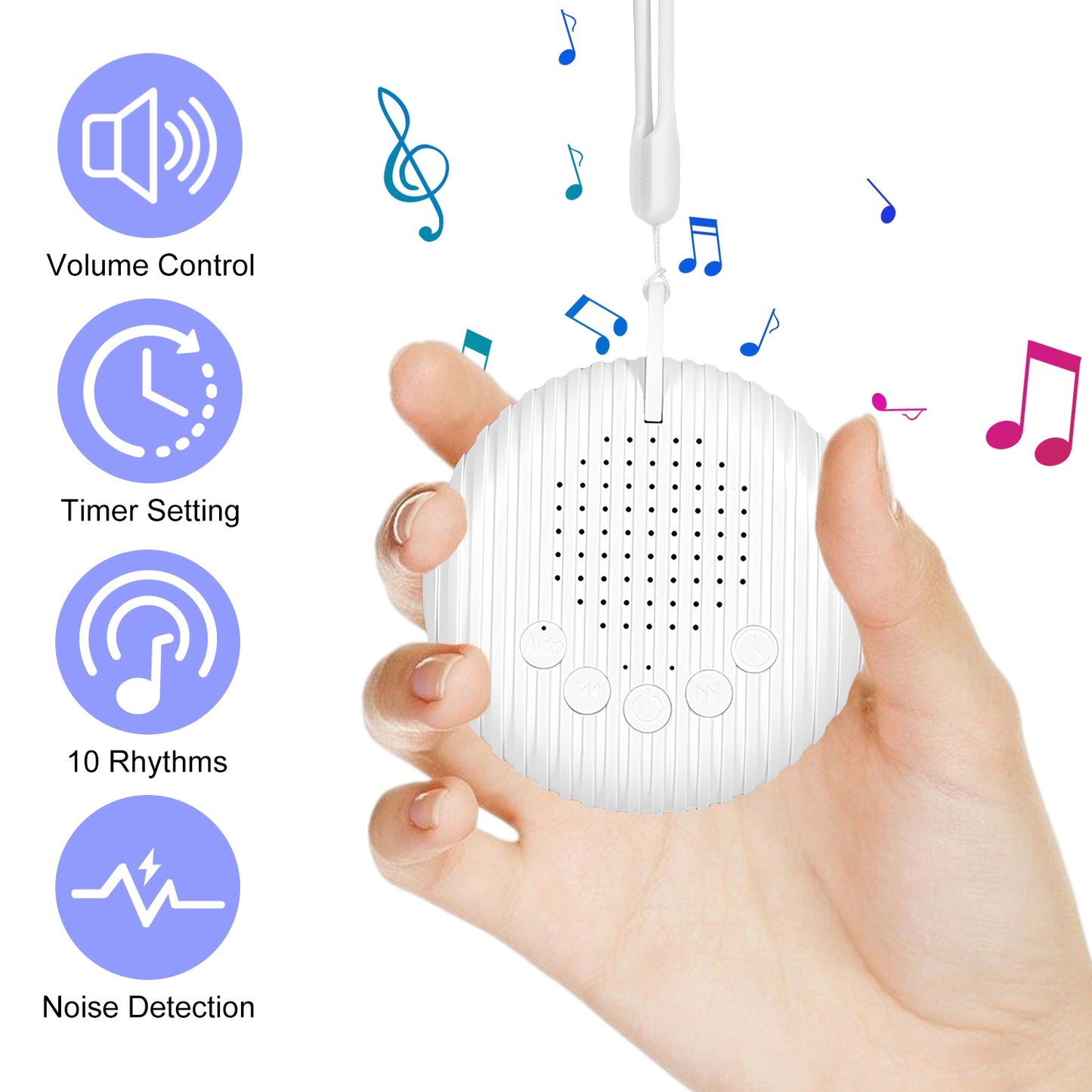 Portable White Noise Sound Machine For Baby Adult With 10 Soothing Sounds Volume Control Timer Settings Noise Detection Compact Size for Sleep Aid Off