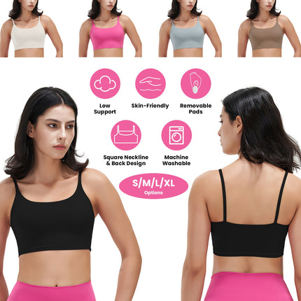Women Strap Sport Bras Padded Strappy Crop Square Neck Low Impact Bras Sexy Fitness Tank Tops with Removable Pads Flat Straps for Gym Yoga Workout Run