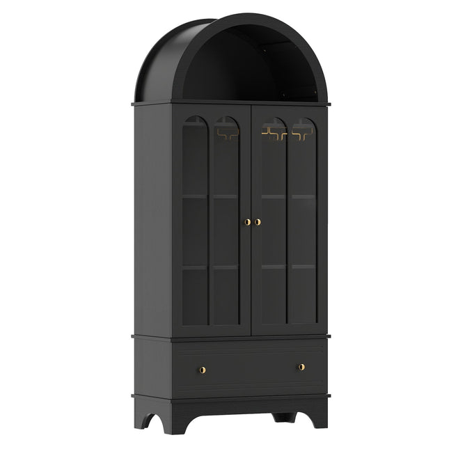 71.5" Arched Cabinet with Glass Doors and Wine Rack
