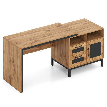 71-Inch Computer Table with Open Compartments and Drawers