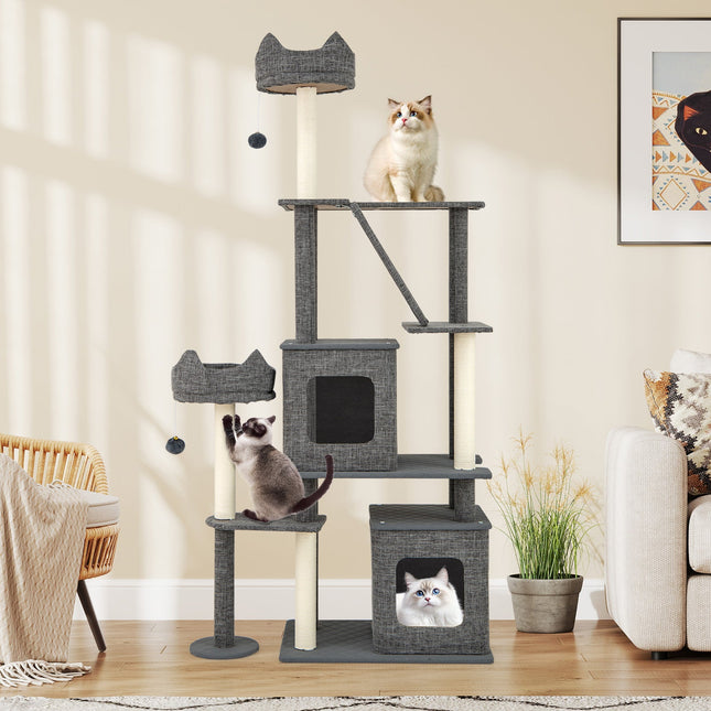 71 Inch Tall Cat Tree Multi-Level Large Cat Tower with Scratching Posts-Grey