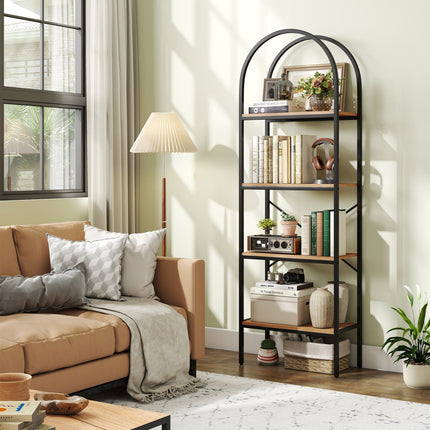 4-Tier Arched Bookcase with Metal Frame, 71" Tall