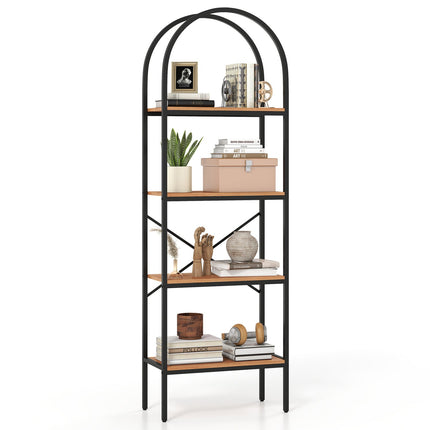 4-Tier Arched Bookcase with Metal Frame, 71" Tall