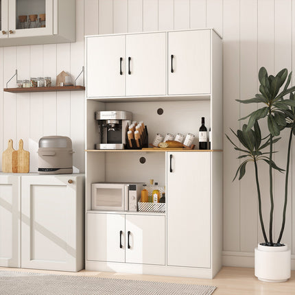 71" Tall Kitchen Pantry Cabinet with Charging Station Wooden Buffet Cupboard Sideboard