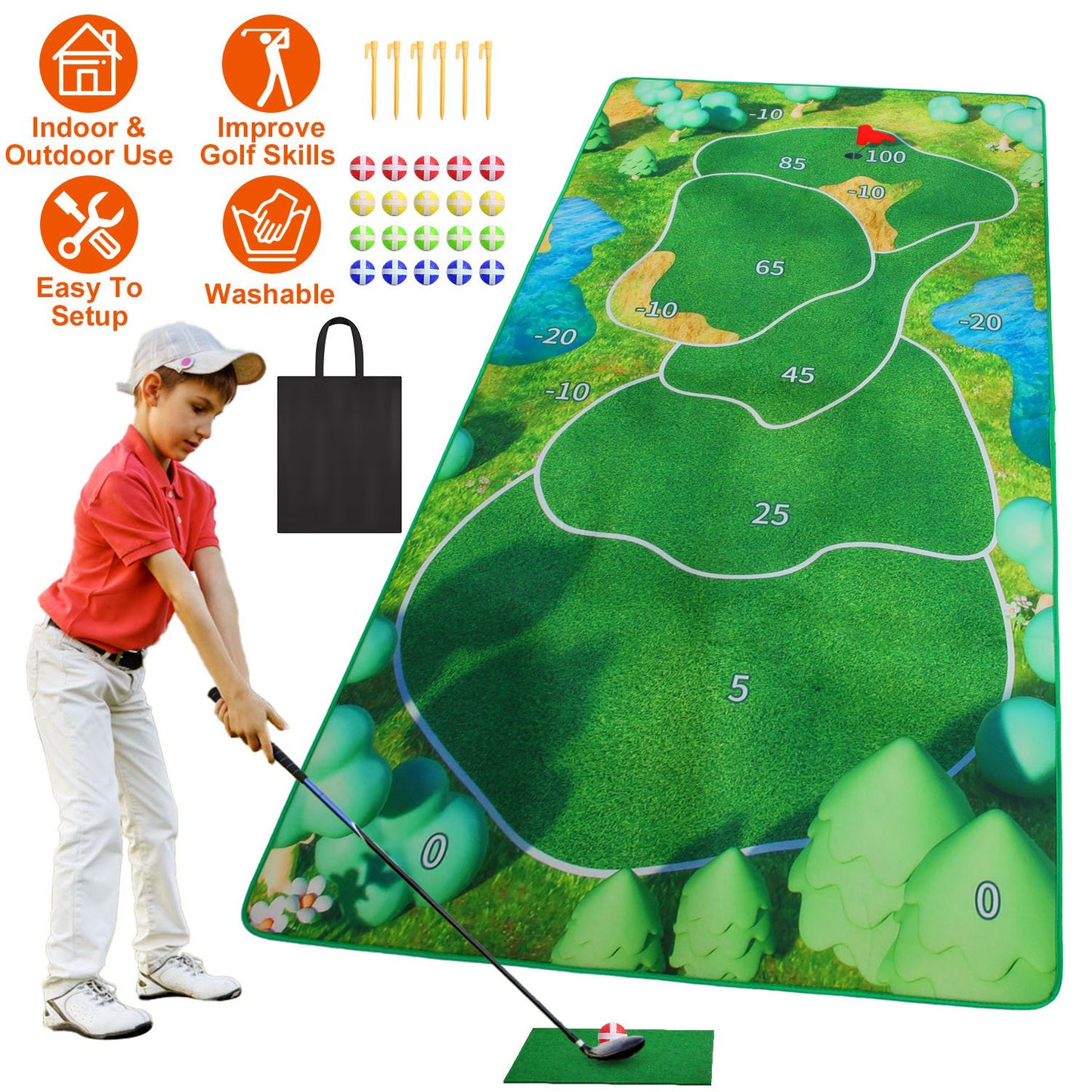 Golf Game Set Golf Game Training Mat Chipping Mat 20Pcs Sticky Golf Balls Indoor Outdoor Golf Practice Mat For Kids Party Family Gathering