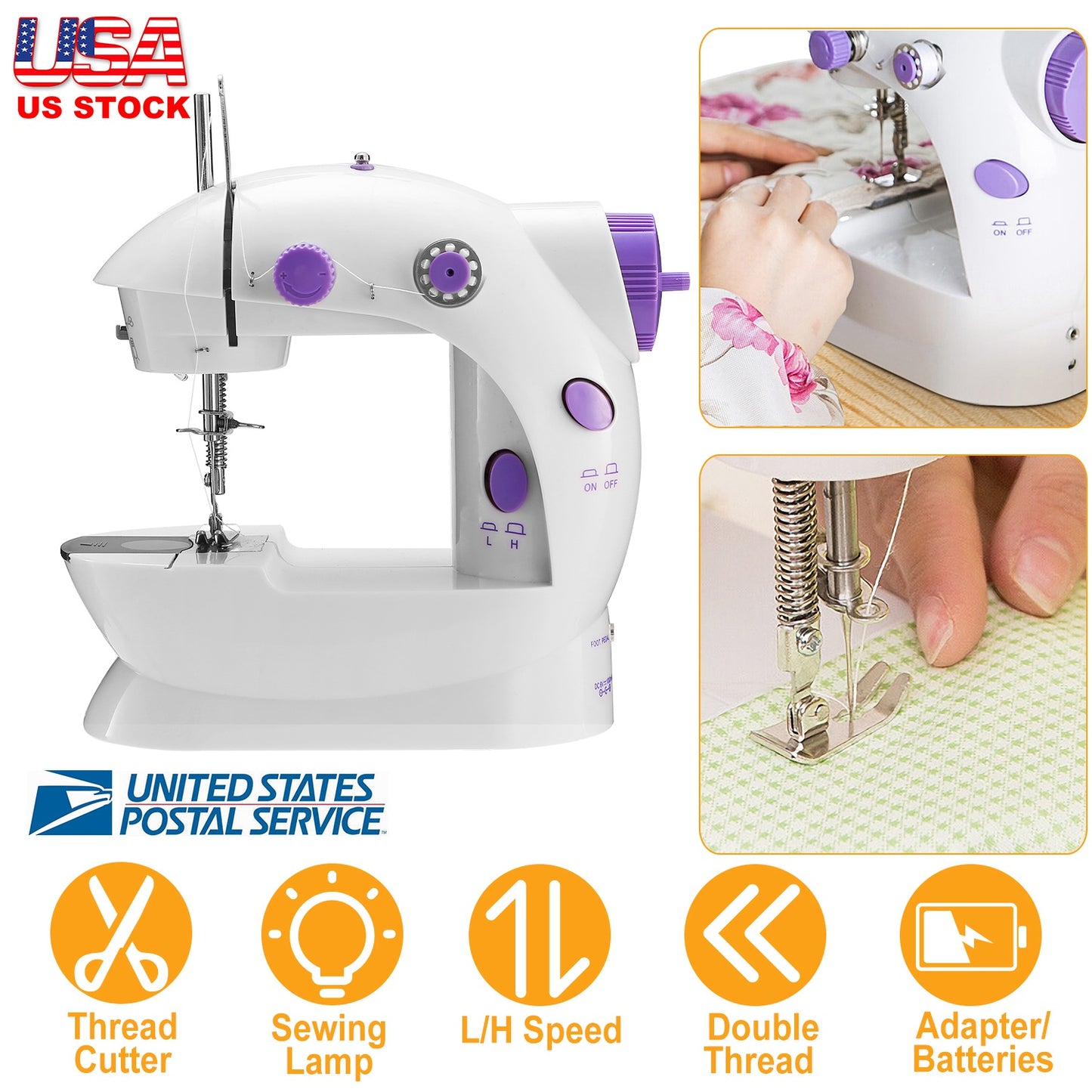 Electric Sewing Machine Portable 2 Speed Overlock Foot w/ Foot Pedal LED Light