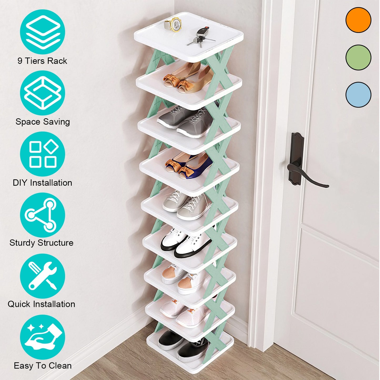 9Tier Narrow Entryway Shoe Rack Plastic Vertical Shoe Organizer Space Saving Free Standing Shoes Storage Shelf Closet Hallway