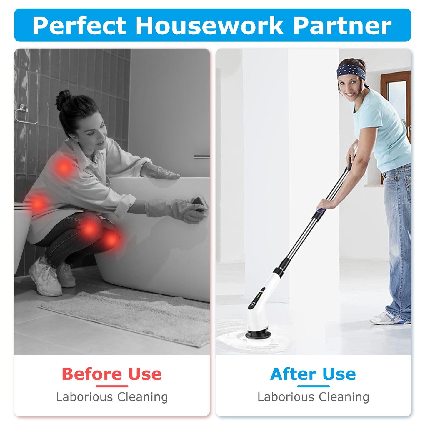 Electric Spin Scrubber Cordless Rechargeable Telescopic Cleaning Brush 8 Replaceable Heads 2 Speed Adjustable Extension Arm Bathroom Tub Tile Floor