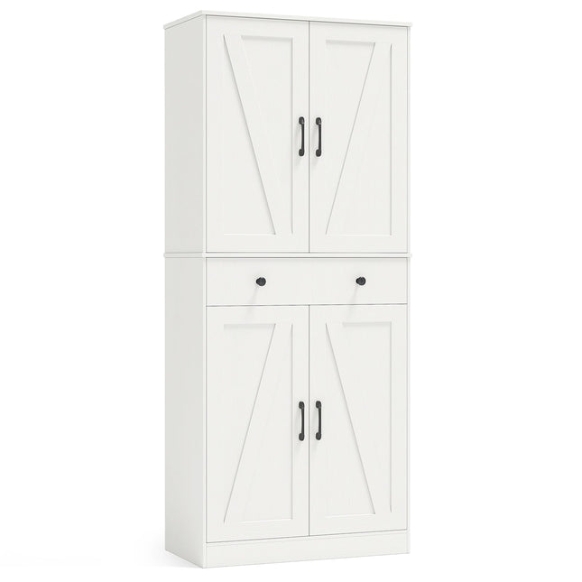 72 Inch Tall Modern Farmhouse Cupboard Cabinet with 4 Barn Doors