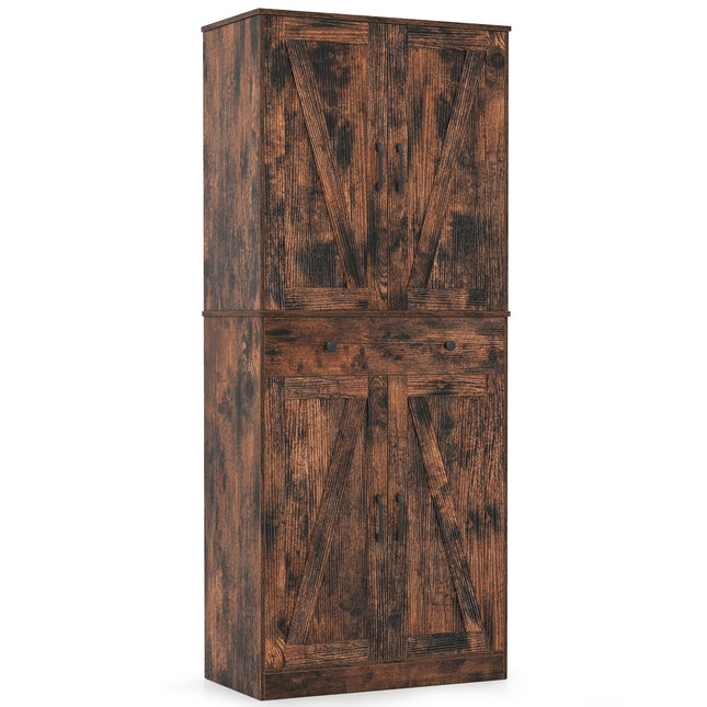 72 Inch Tall Modern Farmhouse Cupboard Cabinet with 4 Barn Doors