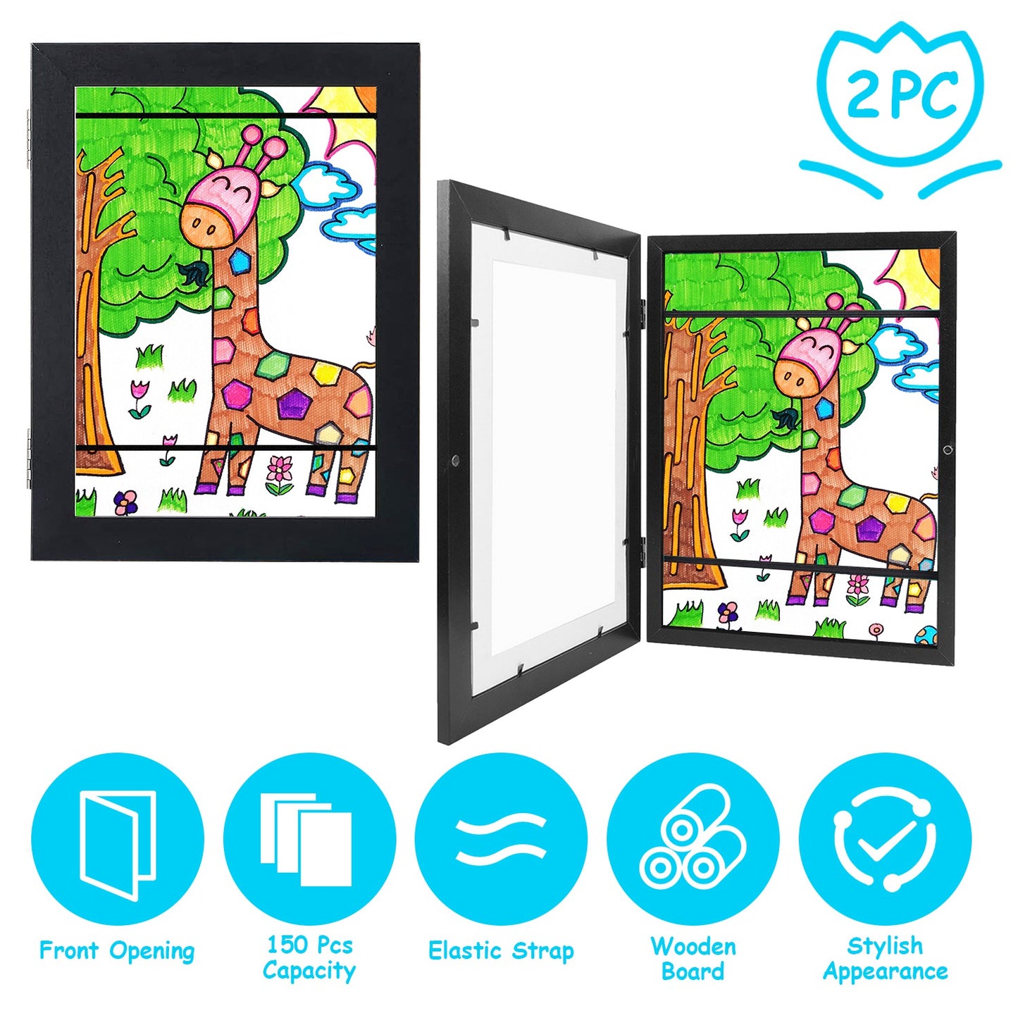 11.69x16.53in Kids Art Frame Front Opening Wooden Frame Artwork Display Storage Frame A3 Picture Frame Wall Display for Photo Art Projects Picture Chi