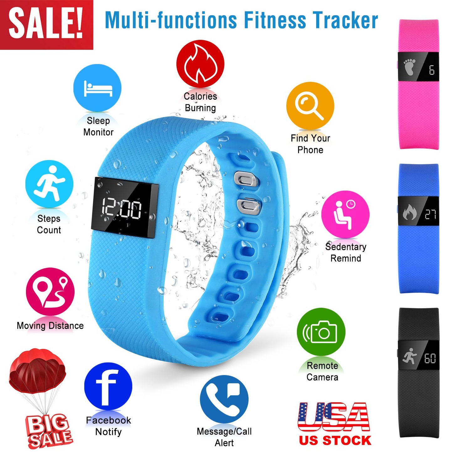Fitness Tracker Activity Tracker Watch IP56 Waterproof Bracelet Fitness Band Sleep Monitor Pedometer Sedentary Reminder Call Message Notification