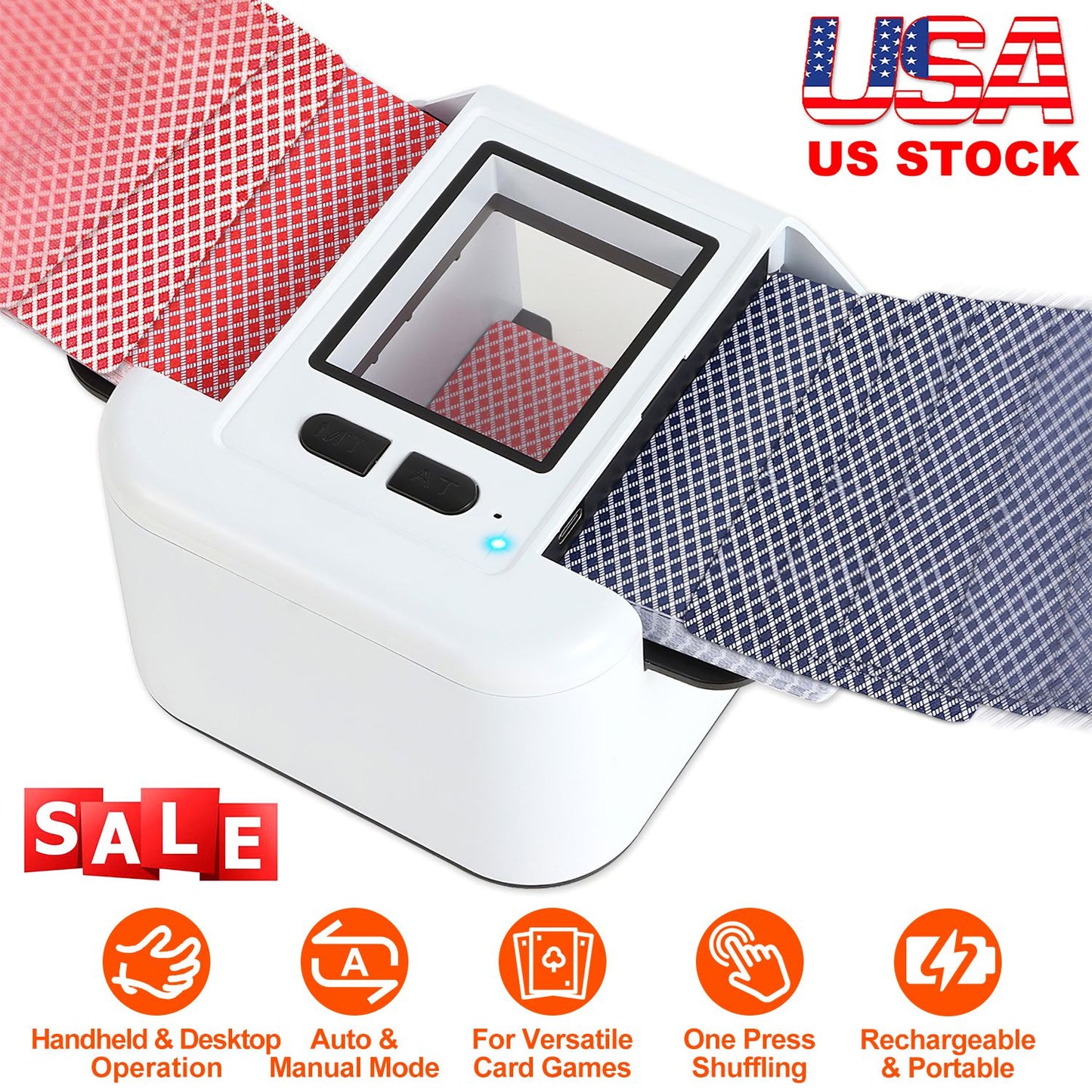 2 Deck Rechargeable Automatic Card Shuffler Professional Card Shuffler for for Texas Hold\'em Poker UNO with Auto Manual Mode Handheld Desktop