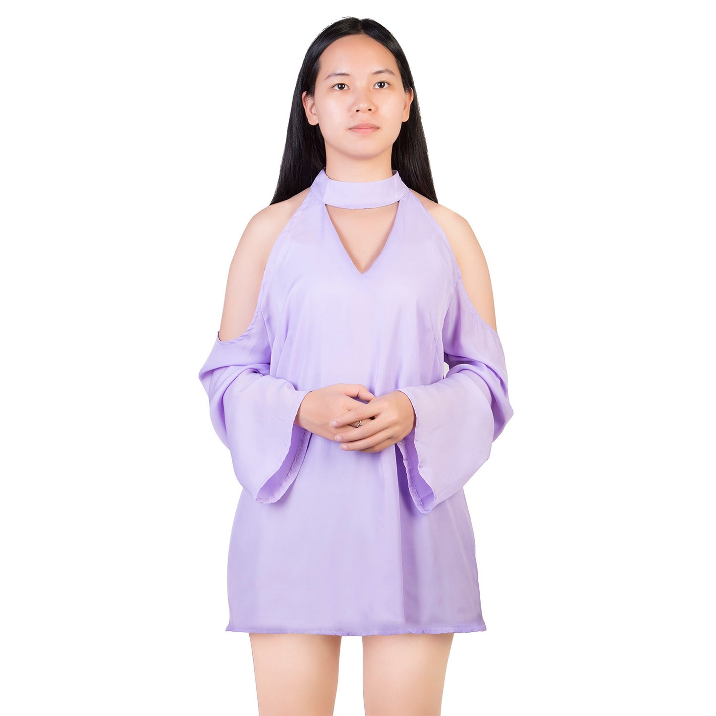 Women\'s Sexy Off The Shoulder Blouses Cold Shoulder Tops V-Neck Long Sleeve T-Shirt Solid Color Summer