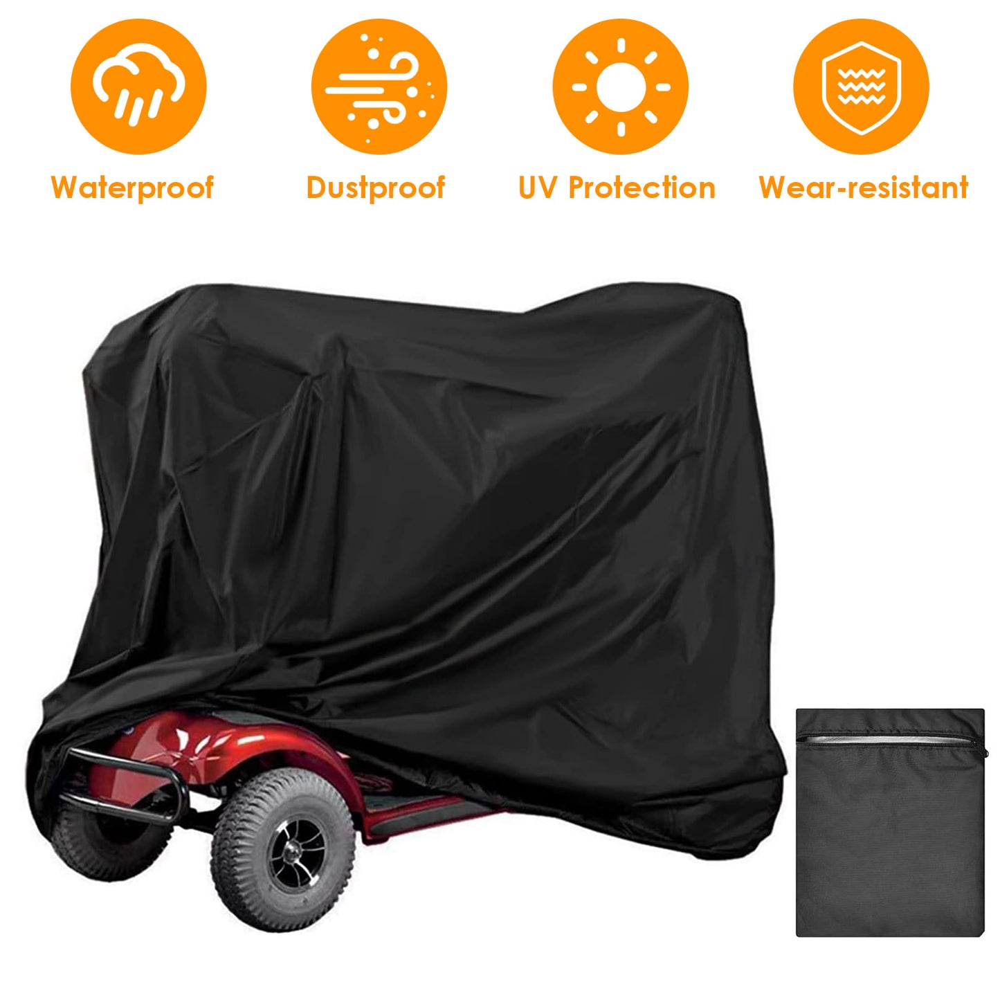 Scooter Protective Cover Waterproof Motorcycle Mobility Wheelchair Shelter Protector with Storage Bag against Sun Water Dust 74.8x28x46.1in