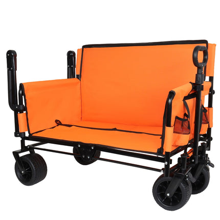 Folding Wagon Cart with Bench Seat & Canopy - 500lbs Capacity