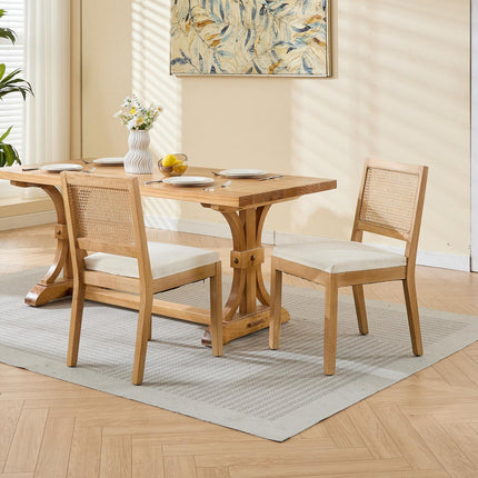 French Oval Rattan Back Dining Chairs Set of 2 - Solid Wood