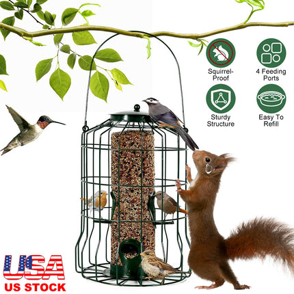 Outdoor Wild Bird Feeder Squirrel-Proof Chew-Proof Metal Hanging Seed Feeder with 4 Feeding Ports for Small Songbirds