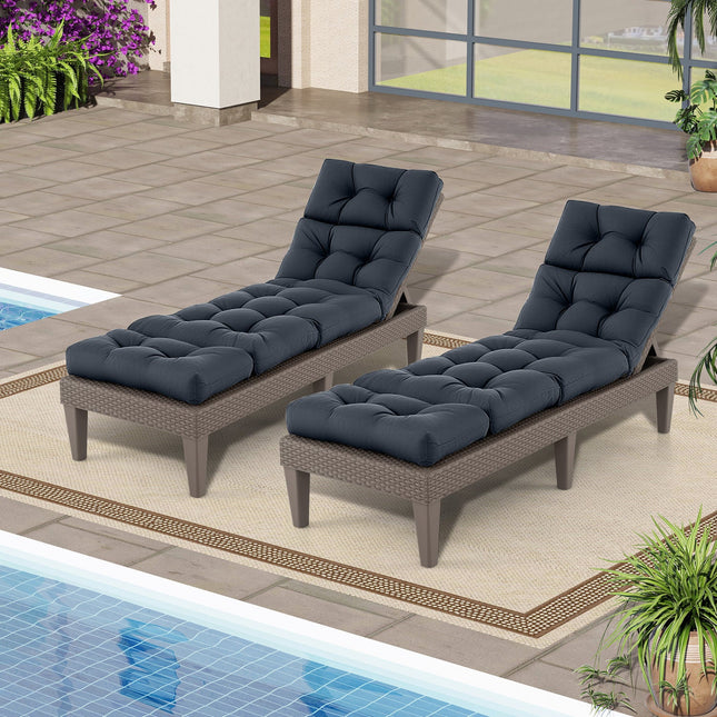 Outdoor Lounge Chaise Cushion Set of 2 - 73x22 Inch High Back