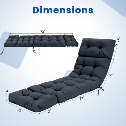 Outdoor Lounge Chaise Cushion Set of 2 - 73x22 Inch High Back