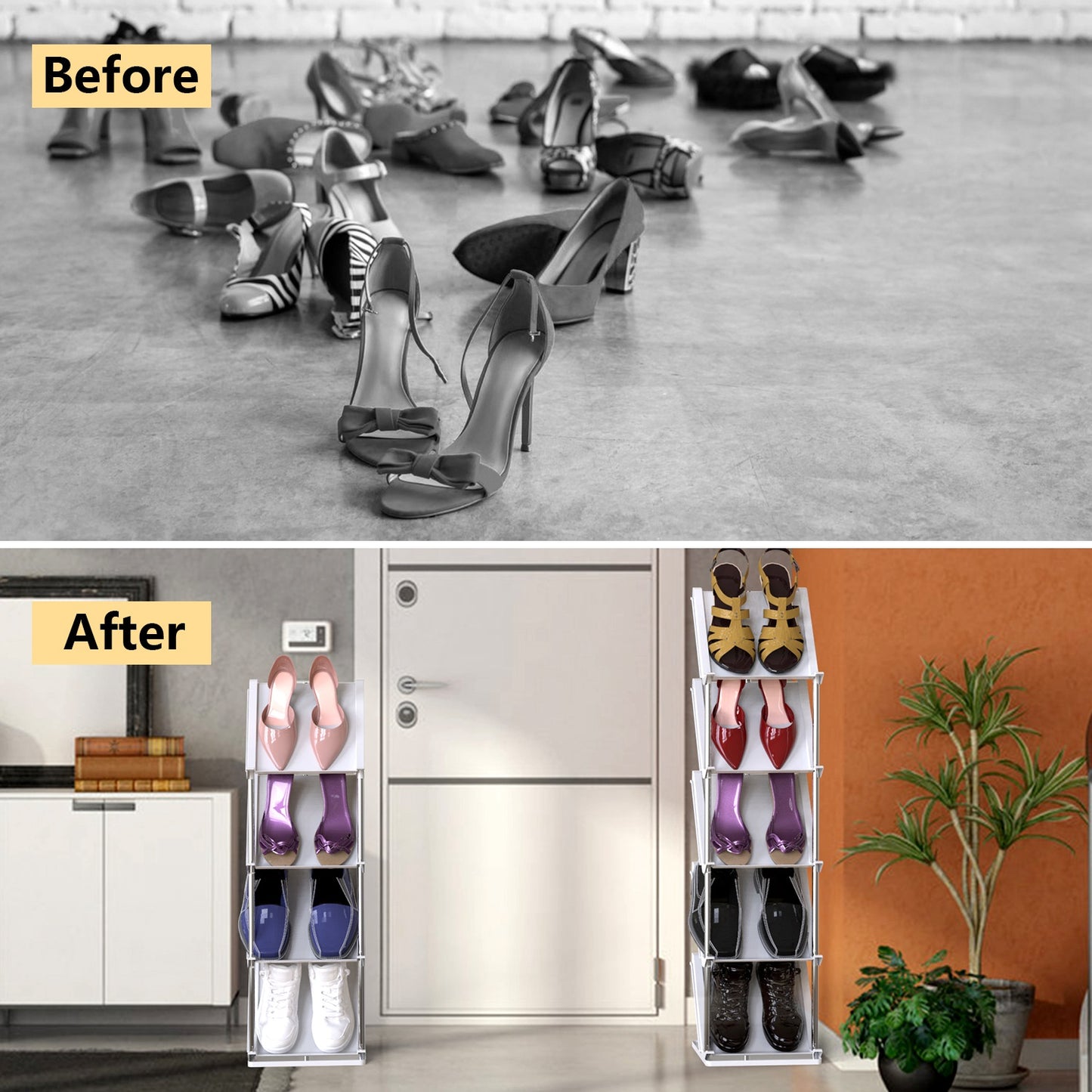 8 Tier Vertical Shoe Rack Narrow Free Standing Storage Organizer for Entryway Space-Saving Stackable Shoe Holder Corner Shoe Tower For Entryway Bedroo