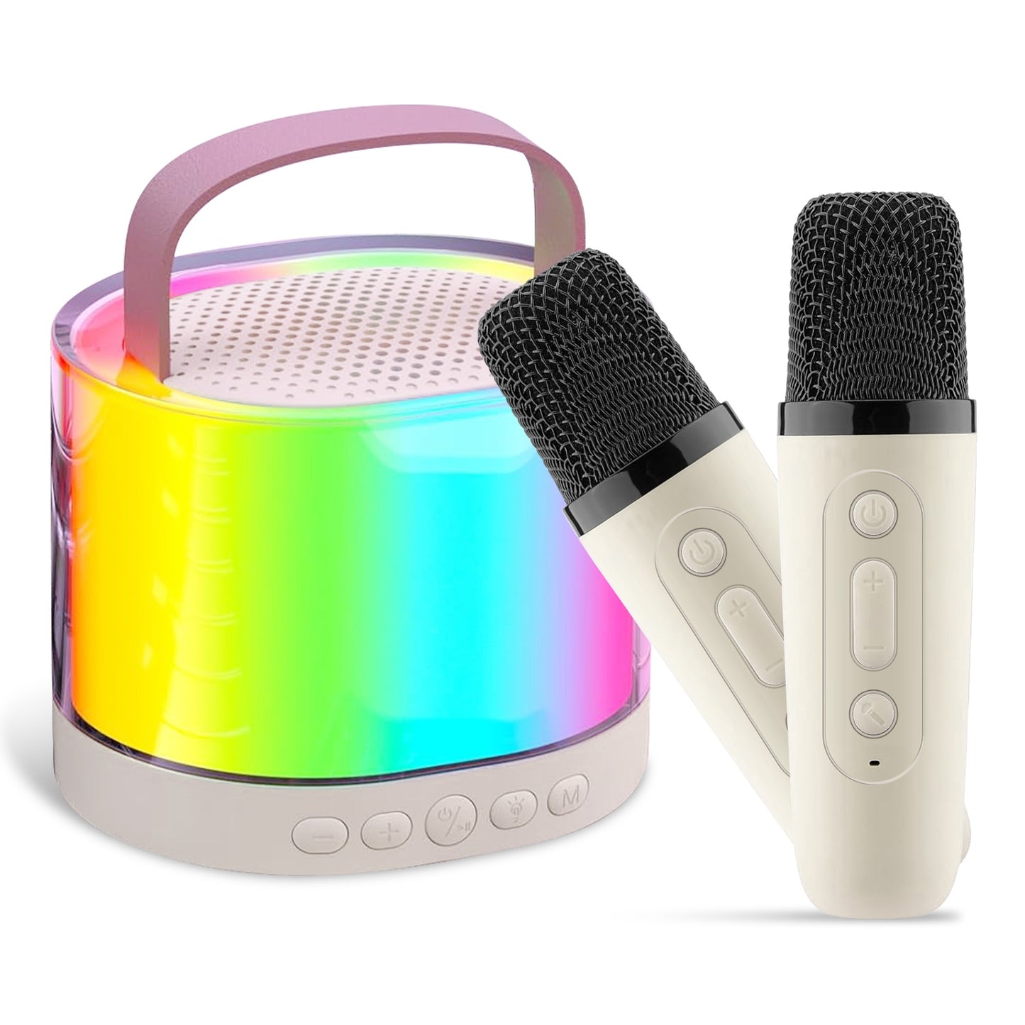 Mini Karaoke Machine With 2 Wireless Microphones Portable Karaoke Set for Kids Adults with RGB Lights Magic Sounds Echo Effect Gift for Boys Girls
