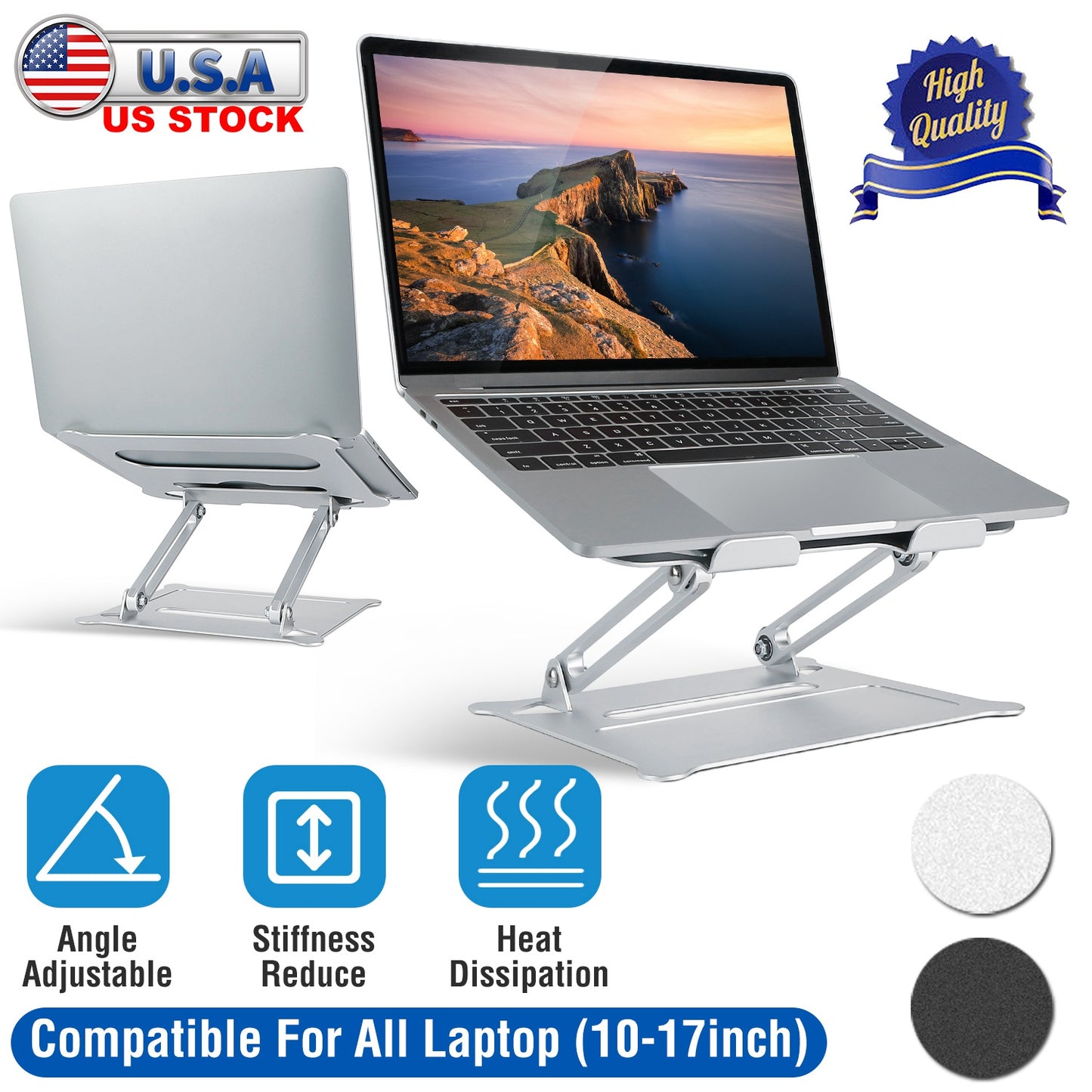 Laptop Stand Aluminum Angle Adjustable Computer Ergonomic Holder Riser Heat Vent Notebook Elevator For 10in-17in MacBook Pro 13 / 15