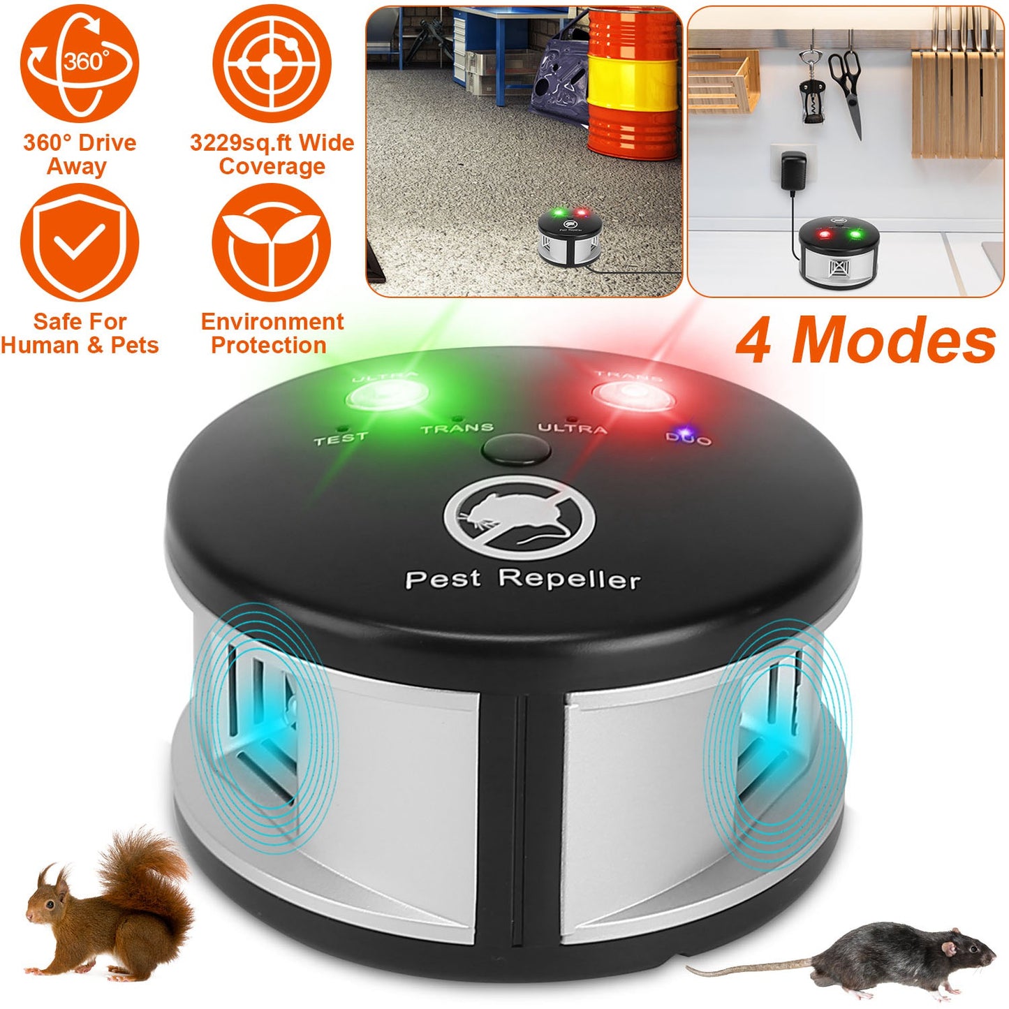 360¡ Ultrasonic Pest Repeller Electronic Plug-in Pest Control Mouse Chaser BlockerÊRepellent Deterrent with Pressure Wave & Ultrasonic Sound for Indoo