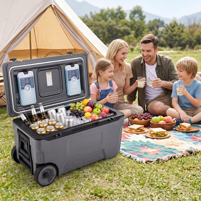 74 Quart Rolling Cooler with Wheels and Fish Ruler