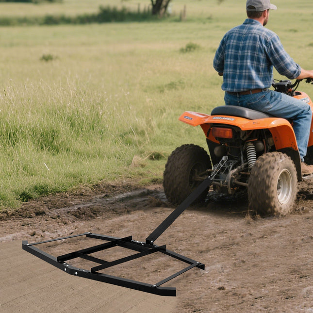 74 inch Wide Driveway Drag Tow Behind Landscape Leveling Rake with Reinforced Bars-Black