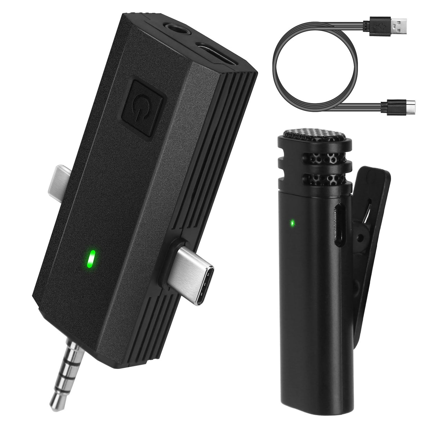 1Pc 3 in 1 Wireless Clip On Microphone Omnidirectional Mic Noise Reduction Plug and Play 65.6FT Transmission Type-C IOS PC Video Record Interview Vlog