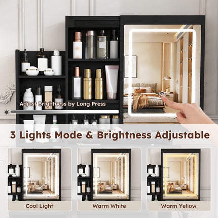 Vanity Desk Set with Lighted Mirror, 4 Drawers & Stool