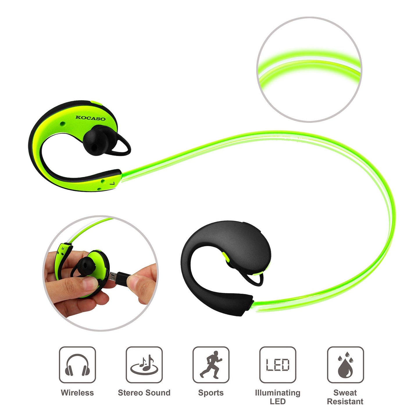 Wireless Sports Headsets Wireless V4.1 Neckband Earphones HD Stereo Sweat-proof Headphones Earbuds w/ LED Light Mic 8Hrs Work Running