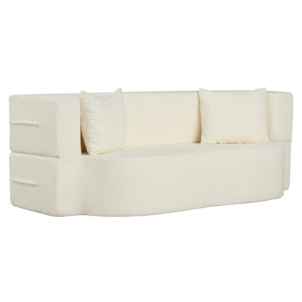 75.5 inch Folding Sofa Bed 2-in-1 Convertible Teddy Fleece Floor Loveseat with 2 Comfortable Pillows