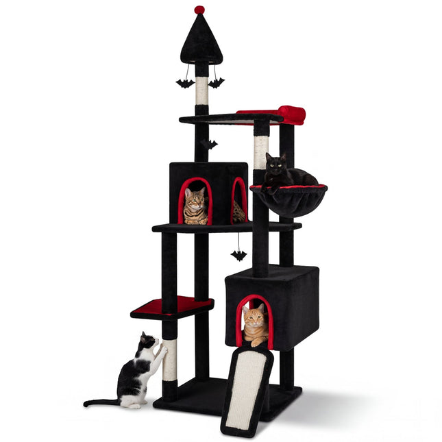 75 Inch Gothic Cat Tree with 2 Condos and Top Perch for Large Cats 20+ LBS