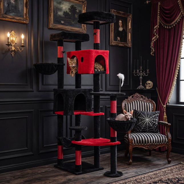 Gothic Cat Tree 75 Inch with Dual Perches and Houses