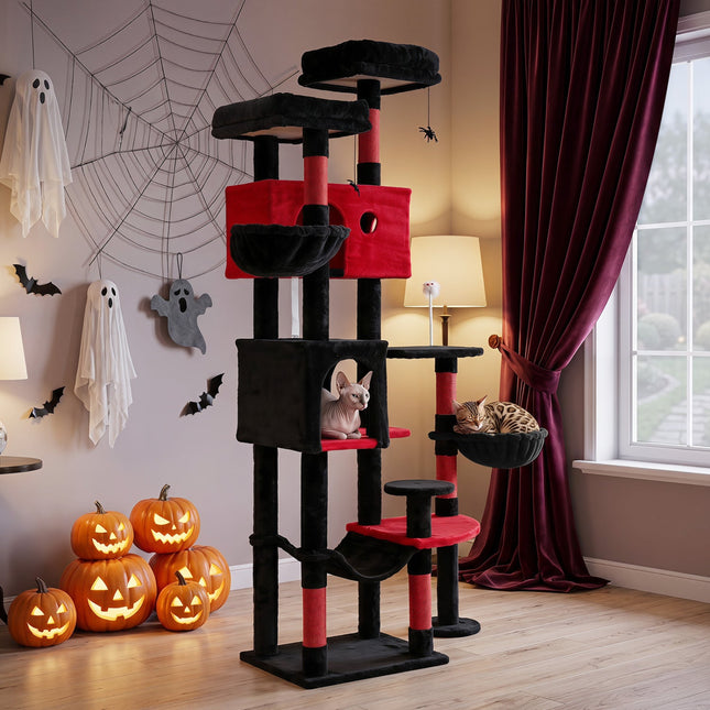 Gothic Cat Tree 75 Inch with Dual Perches and Houses