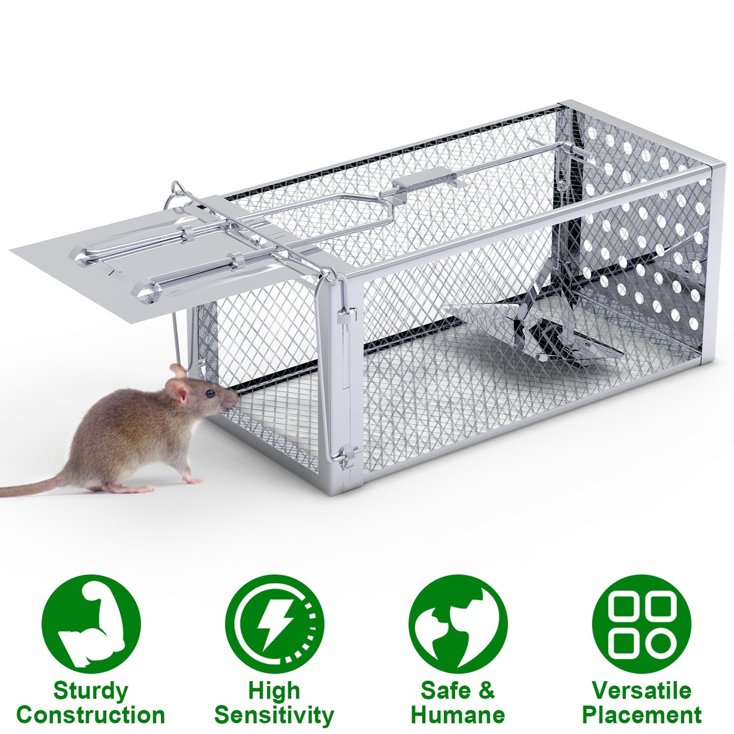 Single Door Rat Trap Cage Humane Rodent Trap Mouse Trap Indoor Outdoor for Small Rodents Mice Voles Hamsters