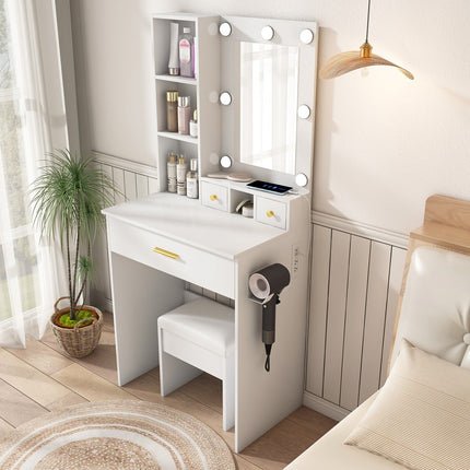 Vanity Desk Set with LED Lighted Mirror & Padded Stool