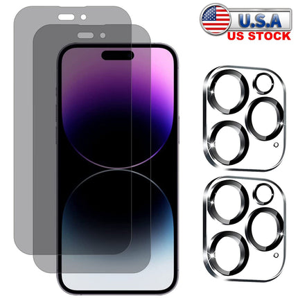 2Pcs Privacy Screen Protectors And 2Pcs Camera Lens Tempered Glass Screen Film Full Coverage Screen Protector Fit for IOS Phone 14/14Plus/14Pro/14Pro