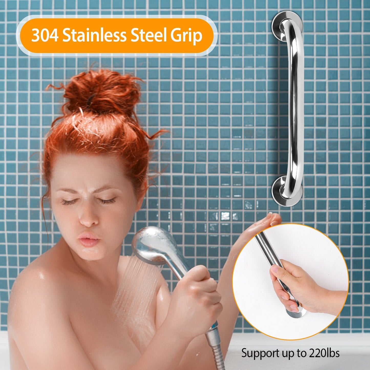 2Pcs Bath Grab Bar 11.8in Sturdy Stainless Steel Shower Safety Handle For Bathtub Toilet Stairway Anti-slip Handrail Balance Bar 220LBS Pull Force