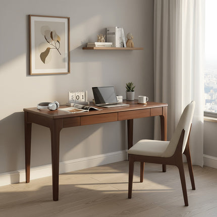 Solid Wood Desk with Drawers for Home Office