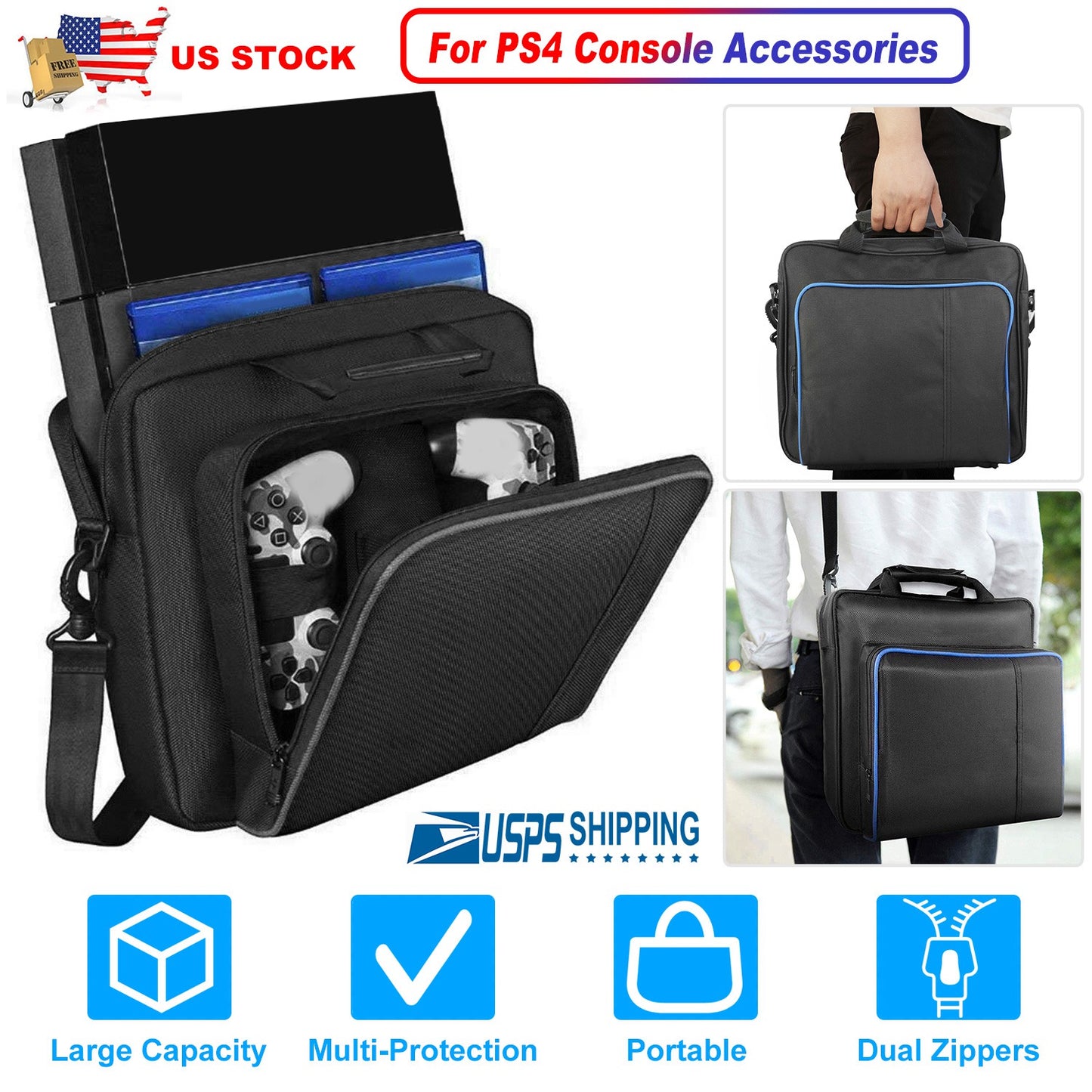 Travel Carry Case For PlayStation4 PS4 Console Accessories Handbag w/Shoulder Strap