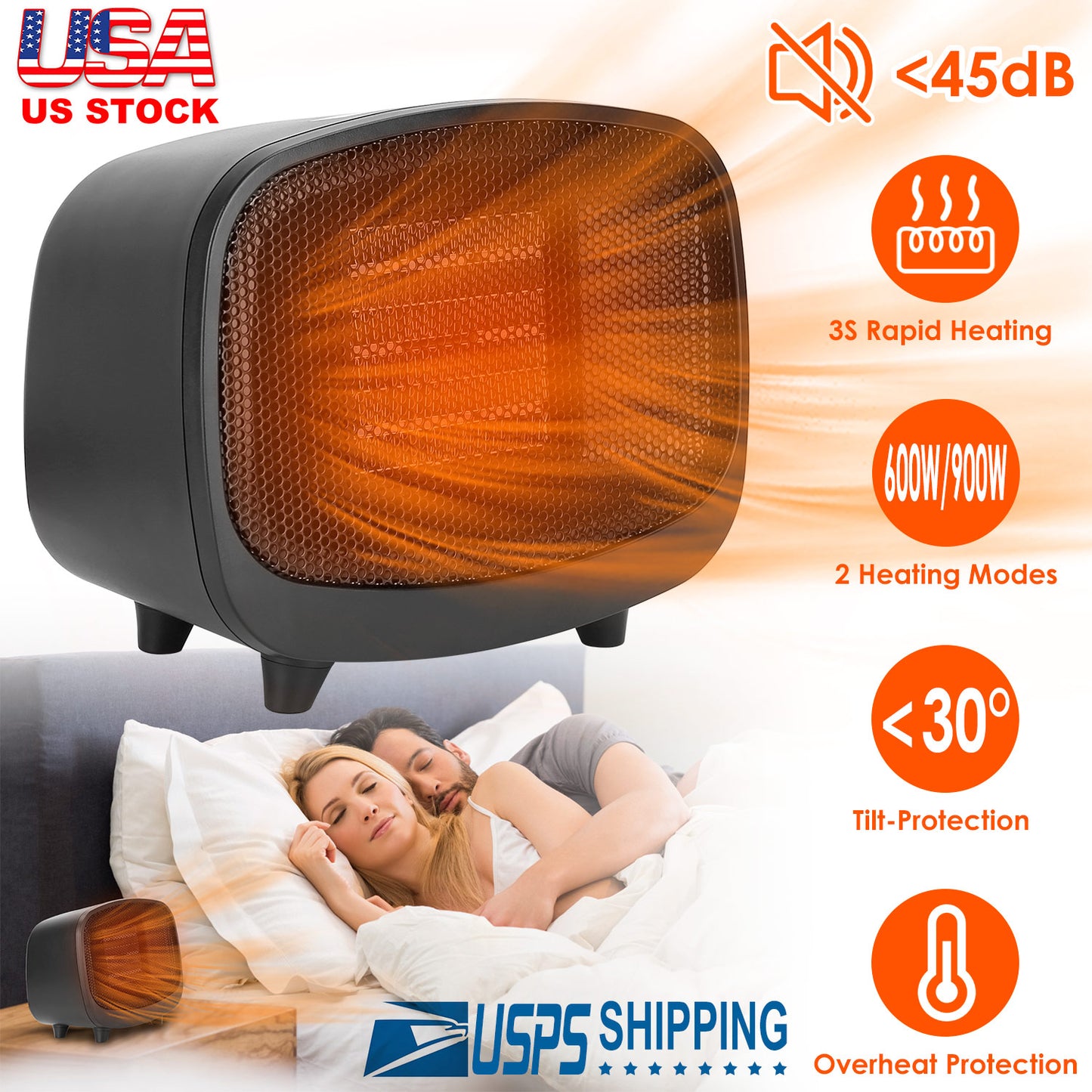 Small Electric Space Heater Portable Mini PTC Ceramic Space Heater Fan w/ Tip-Over and Overheat Protection for Bedroom Office Desk Indoor Use