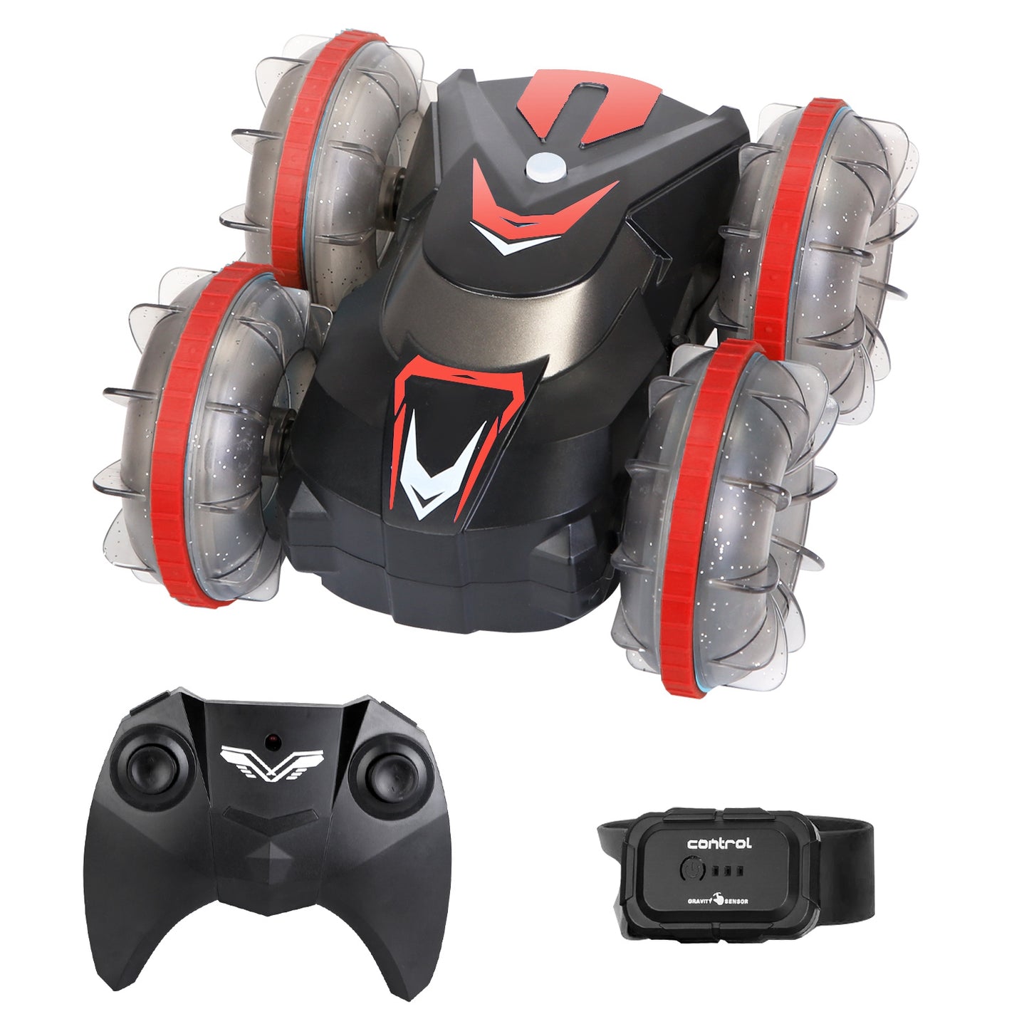 2 In 1 Amphibious RC Car Waterproof Stunt Car with Wrist Controller 4WD 360¡ Rotating Gesture Car with RGB Lights for Kids Aged 6+ Years Old Double-si