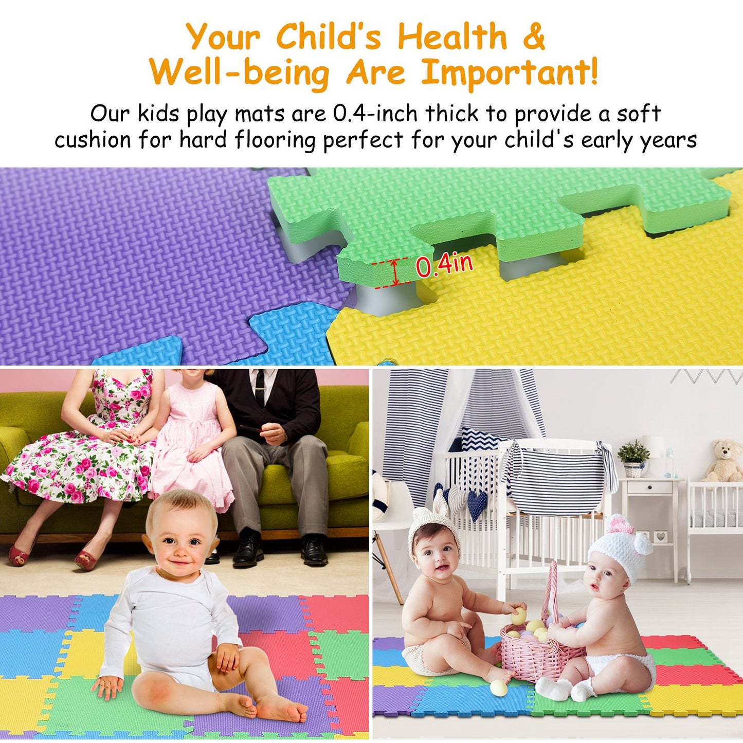 16Pcs Kids Puzzle Exercise Play Mat Interlocking Non-Toxic EVA Floor Mat Multi-Color Anti-Skid Playmat for Infants Baby Toddlers