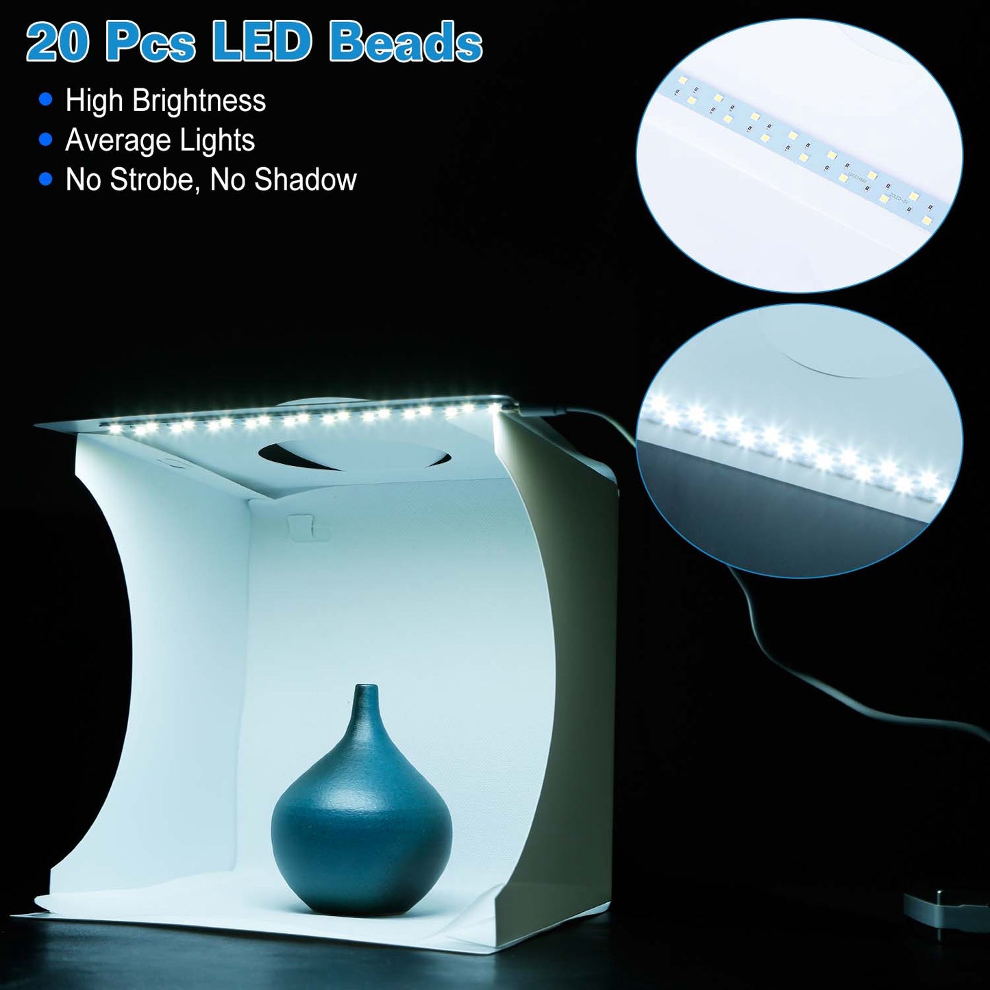 Mini Photo Studio Box Photography Shooting Light Tent Kit Foldable LED Light Box Kit W/ 6 Color Backdrops 20LED Beads