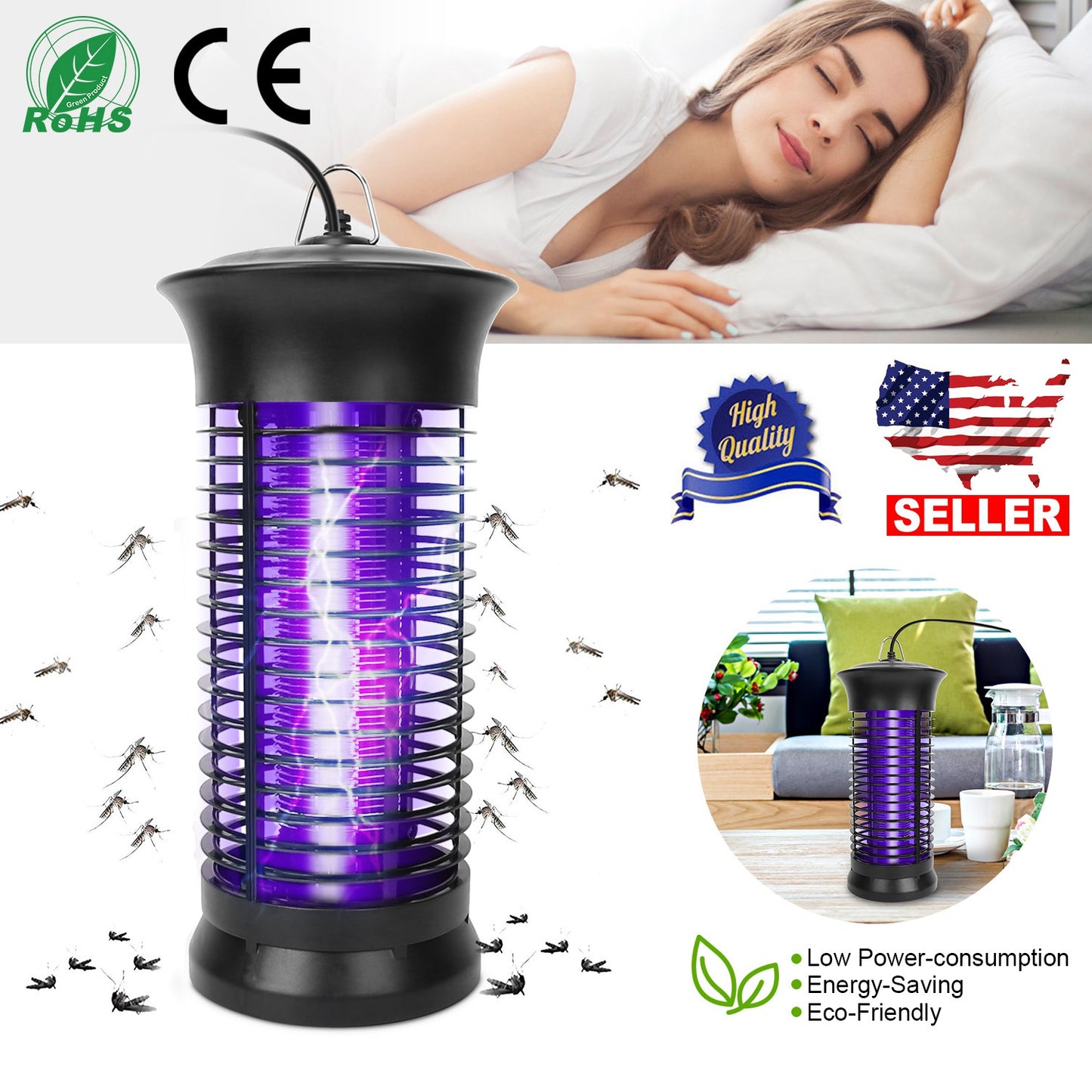 Electric Bug Zapper Mosquito Killer UV Light Flying Zapper Insect Killer Lamps Pest Fly Trap Catcher Odorless Noiseless
